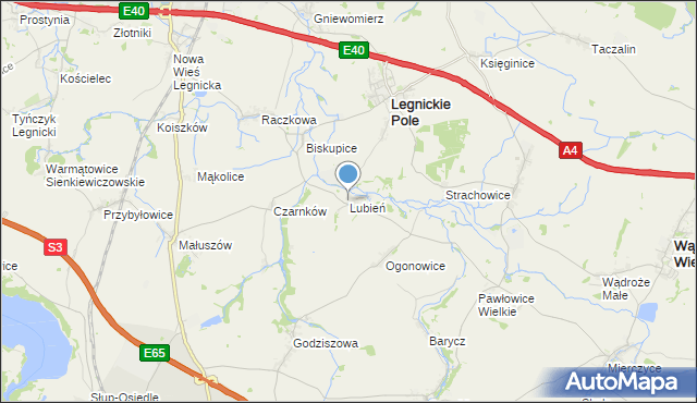 mapa Lubień, Lubień gmina Legnickie Pole na mapie Targeo